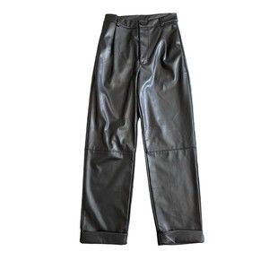 Idem Ditto Black Faux Leather Cuffed‎ Leg Pants Size Small Vegan High Rise
